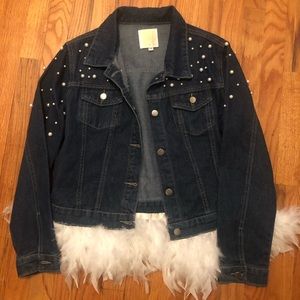 Pearl & Feather Embellished Denim Jacket